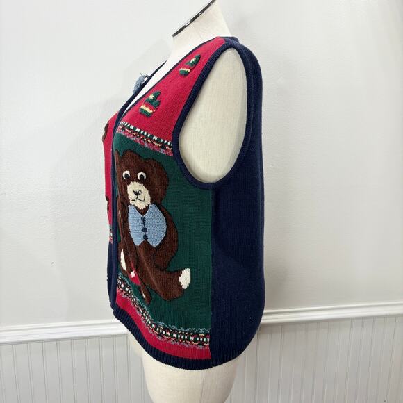 Capacity Vintage Plus Size 1X Cardigan Sweater Vest Teddy Bear Winter Christmas - Picture 3 of 16
